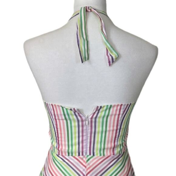 Trina Turk Women's Sundress Halter Tie Neck A-line White Pastel Stripe Size 2 - Picture 8 of 12